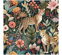 HAOKHOME Forest Wallpaper Self Adhesive Jungle Leopard Animal Wall Paper | Forest Floral Removable Stick on Contact Paper for Bathroom Home Decor Green/Brown/Pink 10m x 44.5cm