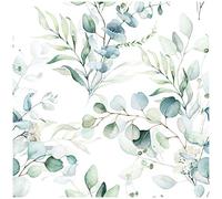 HAOKHOME Self Adhesive Wallpaper Boho Green/White Eucalyptus Leaf Floral Wall Mural Home Kids Decor Renter Friendly Wallpaper 3m x 44.5cm