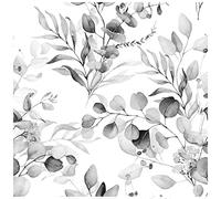 HAOKHOME Self Adhesive Wallpaper Boho Grey/White Eucalyptus Leaf Floral Wall Mural Home Kids Decor Renter Friendly Wallpaper 3m x 44.5cm