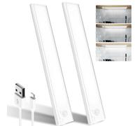 Haokiang 2Pack Under Cabinet Kitchen Lights White 39 LED Under Cupboard Kitchen Lights 24cm USB Rechargeable Light,1500mAh Magnetic Strip Light, 6500K Dimmable Motion Sensor Lights Indoor,Stairs