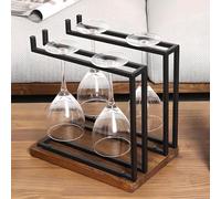 HAOKKV 2-Tier Tabletop Wine Glass Rack | Wrought Iron & Solid Wood Stemware Holder, Holds 4-6 Glasses, Sleek Luxury Decor For Home Bar & Kitchen