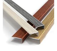 HAOKKV L Molding Floor Transition Strip, Step Edge Protector Metal, 90cm Wood Tile Floor Threshold Bar, Stairs Edging Trim, Wood Grain Design, 1pcs(Wine red,35MM)