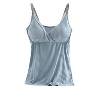 HAOLEI 2 in 1 Camisole Tops Built in Bra Basic Seamless Solid Color Spaghetti Straps Veat Tops Slim Fit Cotton Adjustable Tank Top for Everyday Casual Wear,Tank Tops with Built-in Bra, Navy, XL