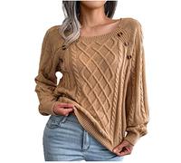 HAOLEI 2022 Jumper for Women UK Cable Knitted Plain Batwing Sleeve Pullover Sweaters Boat Neck Casual Loose Elegant Jumpers Ladies Khaki