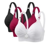 HAOLEI 3 Pack Bras for Women Multipack Full Coverage Non Wired Push Up Everyday Bra No Underwire Bralets Ladies Wireless Wide Straps Bralettes Adjustable Comfort Underwear Padded Bra Plus Size
