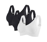 HAOLEI 3 Pack Ladies Sports Bra Non Wired Seamless Ribbed Gather Bras for for Sagging Breasts Comfort Super Soft Wireless Push Up Lushfitting Non Wired Casual High Impact Lifting Bras for Women