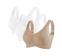 HAOLEI 3 Pack Ladies Sports Bra Non Wired Seamless Ribbed Gather Bras for for Sagging Breasts Comfort Super Soft Wireless Push Up Lushfitting Non Wired Casual High Impact Lifting Bras for Women