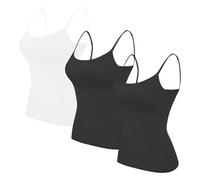 HAOLEI 3 Piece Camisole Tops for Women Built in Bra,Ladies Vest Tops Padded Spaghetti Straps Cami Top Plain Yoga Sleeveless Tshirts Summer Tee Tops Underwear Cami Shirt UK Sale Clearance