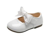 HAOLEI Baby Girls First Walking Shoes with Bowknot Soft Sole Newborn Loafers Moccasin Flat Anti-Slip Princess Wedding Dress Mary Jane Infant Toddler Prewalker Crib Shoes,0-6 Years White