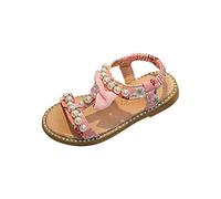 HAOLEI Baby Girls Flat Sandals with Pearl Bowknot T-Strap Open Toe Comfort Elastic Beach Sandals Summer Princess Shoes for Toddlers Kids 1-6 Years