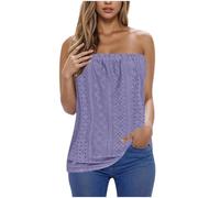 HAOLEI Bandeau Tops Women UK Clearance Strapless Tube Tops Eyelet Embroidery Sexy Going Out Elegant Stretch Summer Tunic T Shirts Blouse Skinny Tops Y2K Clothes Sleeveless Vest Tops Ladies