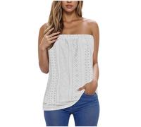 HAOLEI Bandeau Tops Women UK Sale Clearance Strapless Tube Tops Eyelet Embroidery Sexy Going Out Elegant Stretch Summer Tunic T Shirts Blouse Skinny Tops Y2K Clothes Sleeveless Vest Tops Ladies