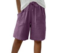 HAOLEI Bermuda Shorts for Women UK Sale Clearance Knee Length Elasticated Waist Casual Loose Wide Leg Baggy Vacation Summer Beach Shorts