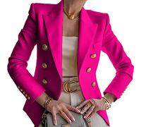 HAOLEI Blazer for Women UK Elegant Smart Casual Ladies Suits & Blazers Clearance Notched Collar Long Sleeves Coat Cardigan Tops Button Plain Office Work Suit Jackets Size 8-16 Hot Pink