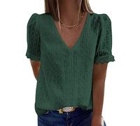 HAOLEI Blouses for Womens UK Clearance V Neck Ladies Swiss Dot Tunic Tops Lace Trim Summer Chiffon Blouses Tops Short Sleeve Casual T Shirts Size 8-16