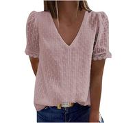 HAOLEI Blouses for Womens UK Clearance V Neck Ladies Swiss Dot Tunic Tops Lace Trim Summer Chiffon Blouses Tops Short Sleeve Casual T Shirts Size 8-16