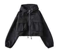 HAOLEI Bomber Jacket for Women UK Lightweight Waterproof Cropped Jackets Zip Up Casual Outwear Raglan Jacket with Pocket Ladies Oversized Windbreaker Winter Warm Coats