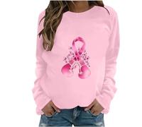 HAOLEI Breast Cancer T Shirts Women,Breast Cancer Awareness Sweatshirt Ladies Pink Ribbon Breast Cancer Warrior Pullover Tops Crewneck Fall Long Sleeve Y2K Clothes Jumpers UK Sale Clearance