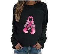 HAOLEI Breast Cancer T Shirts Women,Breast Cancer Awareness Sweatshirt Ladies Pink Ribbon Breast Cancer Warrior Pullover Tops Crewneck Fall Long Sleeve Y2K Clothes Jumpers UK Sale Clearance