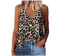 HAOLEI Camisole Tops for Women UK,Ladies Leopard Print Tops Sexy V Neck Floral Shirt Spaghetti Strap Loose Fit Sleeveless Summer Tops Sling Vest Cami Tee Shirts Tank Top Camisoles & Vests Clearance