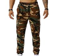 HAOLEI Camouflage Tracksuit Bottoms Men UK Clearance Cargo Trousers Elastic Waist Drawstring Cuffed Work Pants Outdoor Hiking Camo Trousers Loose Fit Combat Trousers with Pockets