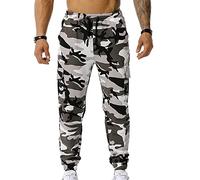 HAOLEI Camouflage Tracksuit Bottoms Men UK Clearance Cargo Trousers Elastic Waist Drawstring Cuffed Work Pants Outdoor Hiking Camo Trousers Loose Fit Combat Trousers with Pockets