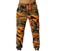HAOLEI Camouflage Tracksuit Bottoms Men UK Clearance Cargo Trousers Elastic Waist Drawstring Cuffed Work Pants Outdoor Hiking Camo Trousers Loose Fit Combat Trousers with Pockets