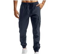 HAOLEI Cargo Trousers for Men UK Clearance,Work Trousers Mens Regular Fit Cuffed Tactical Combat Work Trousers Casual Smart Chinos Elastic Waist Walking Stretch Cargo Pants with Zip Pockets Navy