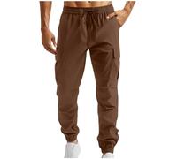 HAOLEI Cargo Trousers for Men UK Clearance,Work Trousers Mens Regular Fit Cuffed Tactical Combat Work Trousers Casual Smart Chinos Elastic Waist Walking Stretch Cargo Pants with Zip Pockets Coffee