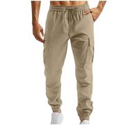 HAOLEI Cargo Trousers for Men UK Clearance,Work Trousers Mens Regular Fit Cuffed Tactical Combat Work Trousers Casual Smart Chinos Elastic Waist Walking Stretch Cargo Pants with Zip Pockets Khaki