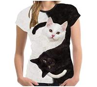 HAOLEI Cat T Shirts for Women UK Funny Plus Size Cute 3D Printed T-Shirt Going Out Summer Graphic Tee Casual Short Sleeve Blouse Tunic Tops Beach Holiday Hawaiian Shirt Sale Clearance Black