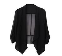 HAOLEI Chiffon Kimono Cardigans for Women Lightweight Summer Sheer Shrug Top Long Sleeve Open Front Swim Beach Cover up Beachwear Wrap Bolero Cardigan for Evening Dress Black