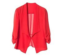 HAOLEI Chiffon Kimono Cardigans for Women Lightweight Summer Sheer Shrug Top Long Sleeve Open Front Swim Beach Cover up Beachwear Wrap Bolero Cardigan for Evening Dress Red