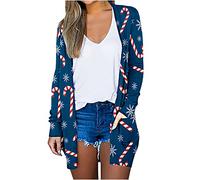 HAOLEI Christmas Cardigans for Women UK Clearance,Funny Snowflake Print Open Front Cardigan Long Sleeve Novelty Santa Xmas Jumper Outwear Coat Jacket Tops Autumn Winter Ugly Christmas Cardigan