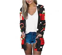 HAOLEI Christmas Cardigans for Women UK Clearance,Funny Xmas Tree Top Snowflake Print Cardigan with Pockets Long Sleeve Novelty Outwear Plaid Coat Jacket Tops Ugly Christmas Cardigan Ladies