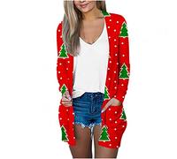 HAOLEI Christmas Cardigans for Women UK Clearance,Funny Xmas Tree Top Snowflake Print Cardigan with Pockets Long Sleeve Novelty Outwear Plaid Coat Jacket Tops Ugly Christmas Cardigan Ladies