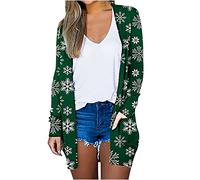 HAOLEI Christmas Cardigans for Women UK Deals,Funny Snowflake Print Open Front Cardigan Long Sleeve Novelty Santa Xmas Jumper Outwear Coat Jacket Tops Autumn Winter Ugly Christmas Cardigan