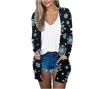 HAOLEI Christmas Cardigans for Women UK,Funny Xmas Tree Top Snowflake Print Cardigan with Pockets Long Sleeve Novelty Outwear Plaid Coat Jacket Tops Ugly Christmas Cardigan Ladies
