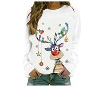 HAOLEI Christmas Jumper Ladies UK Clearance,Funny Reindeer Jumper Women Xmas Jumpers Graphic Elk Print Novelty Shirts Crew Neck Pullover Sweater Tops Blouse Baggy Ugly Christmas Sweatshirts