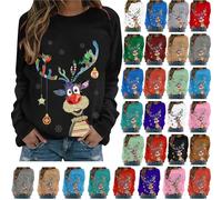 HAOLEI Christmas Jumper Ladies UK Clearance,Funny Reindeer Jumper Women Xmas Jumpers Graphic Elk Print Novelty Shirts Crew Neck Pullover Sweater Tops Blouse Baggy Ugly Christmas Sweatshirts