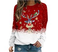 HAOLEI Christmas Jumper Women UK Clearance,Funny Reindeer Jumper Wine Glass Print Xmas Sweatshirts Novelty Graphic Shirts Crew Neck Pullover Sweater Tops Blouse Party Ugly Xmas Jumpers Ladies