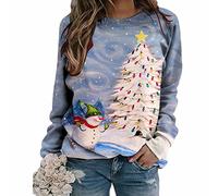 HAOLEI Christmas Jumper Women UK,Funny Elf Tree Ladies Xmas Jumpers Graphic Novelty Santa Jumper Snowman Shirts Crew Neck Pullover Sweater Tops Blouse Baggy Ugly Xmas Sweatshirts