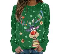 HAOLEI Christmas Jumper Women UK,Funny Reindeer Jumper Wine Glass Print Xmas Sweatshirts Novelty Graphic Shirts Crew Neck Pullover Sweater Tops Blouse Party Ugly Xmas Jumpers Ladies