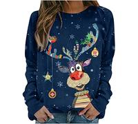 HAOLEI Christmas Jumper Women UK Sale Clearance,Funny Reindeer Jumper Wine Glass Print Xmas Sweatshirts Novelty Graphic Shirts Crew Neck Pullover Sweater Tops Blouse Party Ugly Xmas Jumpers Ladies