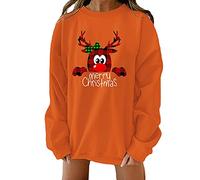 HAOLEI Christmas Sweatshirt for Women UK,Funny Christmas Hat Jumper Cute Novelty Graphic Sweatshirts Lovely Shirts Crew Neck Pullover Sweater Tops Blouse Party Ugly Ladies Xmas Jumpers Orange