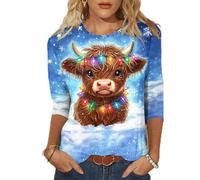 HAOLEI Christmas Tops Ladies - Women Christmas Tree Print Xmas T-Shirts Plus Size Novelty Funny 3/4 Sleeve Elf Santa Print Reindeer Graphic Blouse Ugly Tee Shirt Pullover Holiday Tops