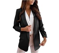 HAOLEI Classic Blazers for Women, Buttons Slim Fit Ladies Blazer, Ladies Long Sleeve Suit Jacket Lightweight Casual, Work Office Short Jacket, Double Breasted Office Coat UK Black