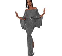 HAOLEI Cocktail Dresses for Women UK Clearance,Ladies Sequin Glitter Dress Wedding Guest Mermaid Bridesmaid Dress Evening Gowns Cold Shoulder Bodycon Maxi Long Sheath Dress Party Prom Dress Silver