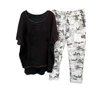 HAOLEI Coord Outfit Women UK,Camo Tracksuit Womens Full Set Summer Half Sleeve Elegant Italian Lagenlook Shirt and Elastic Waist Trousers Ladies Lounge Wear 2 Piece Outfits Y2K Streetwear