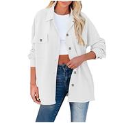 HAOLEI Corduroy Jacket for Women UK,Ladies Shacket Jacket Button Down Plain Long Sleeve Casual Loose Oversized Baggy Collared Solid Shirt Jackets Blouse Coat Tops with Pockets